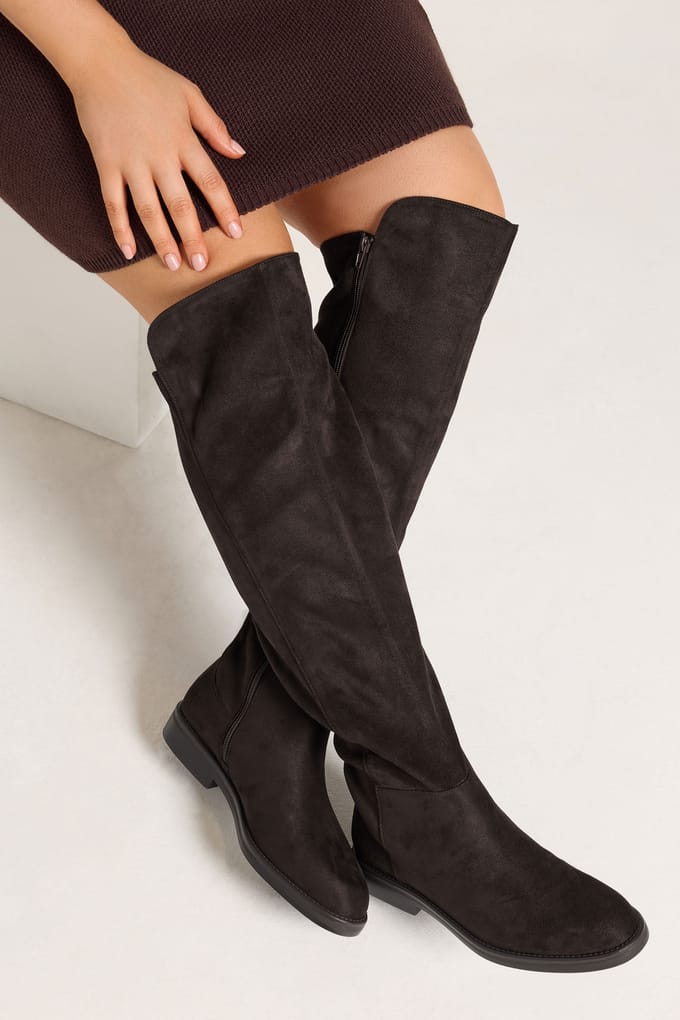 Yours Chocoladebruine Laarzen Met Stretch Aan De Achterkant In Brede Epasvormsize 37E