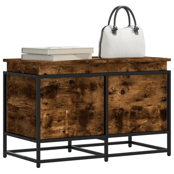 vidaXL - Opbergbox - met - deksel - 80x40x51,5 - cm - bewerkt - hout - gerookt - eiken