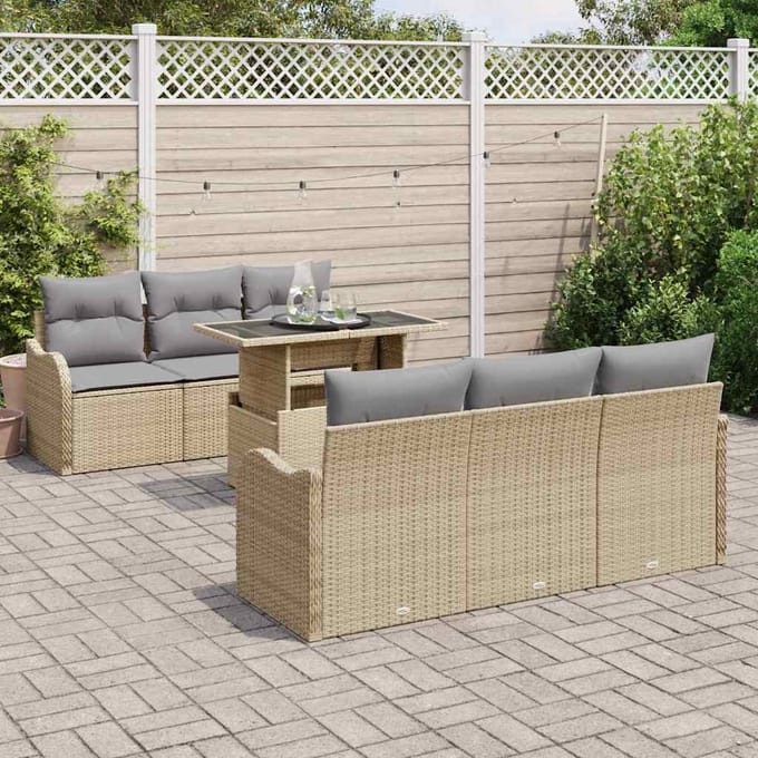 vidaXL - Tuinbank - Set - 7 - st - 6-Aantal - zitplaatsen - Beige - Poly - Riet