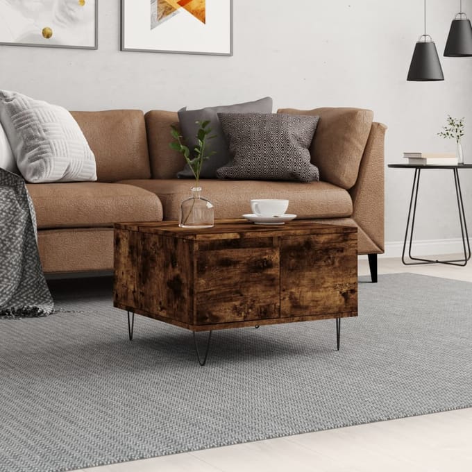 vidaXL - Salontafel - 55x55x36,5 - cm - bewerkt - hout - gerookt - eikenkleurig