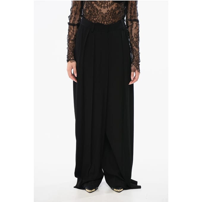 Dubbelgeplooide viscose crêpe broek in zwart