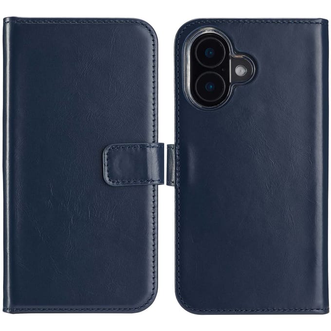 Selencia Hoesje - Geschikt voor Apple iPhone 16 - Echt Lederen Bookcase - Blauw