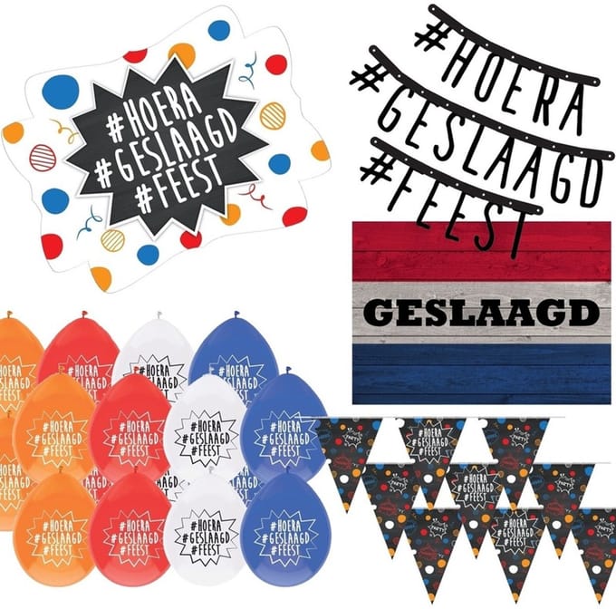 Geslaagd met je diploma feest thema pakket - versiering feestpakket
