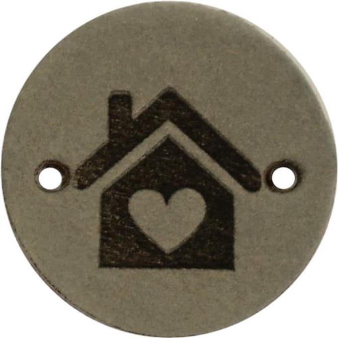 Durable Leren Rond Label met Huisje Opdruk – 2 cm – Set van 2 Stuks