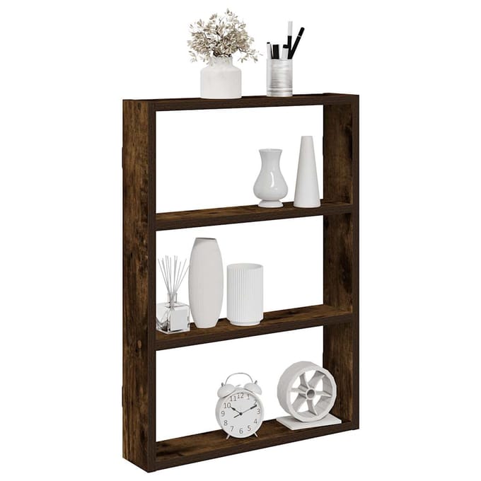 vidaXL - Wandschap - 43x9x60 - cm - bewerkt - hout - gerookt - eikenkleurig