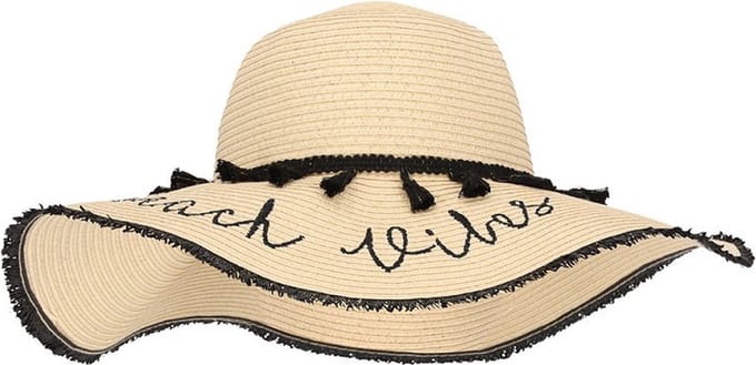 Zonnehoed Strandhoed Beige-Zwart. Maat: M
