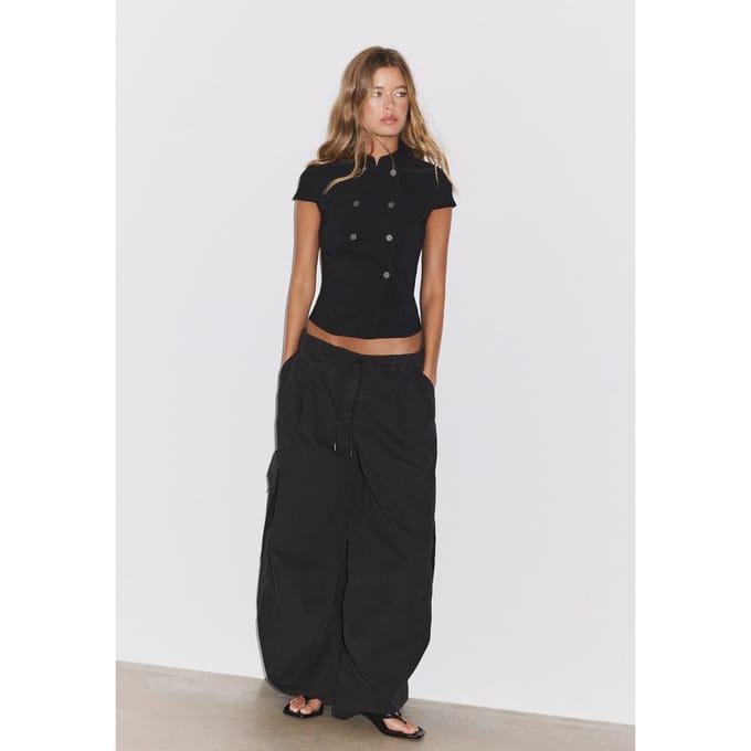 Stradivarius Getailleerde blouse met overslag  Zwart XS