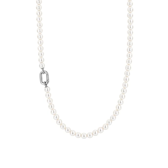 TI SENTO Dames Ketting - 925 zilver - Wit parel - Maat 45 - 34050PW