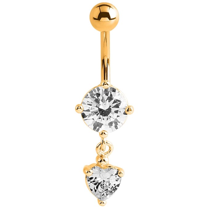 Lucardi Dames Navelpiercing goldplated met kristal - Piercing - Cadeau - Staal - Goudkleurig