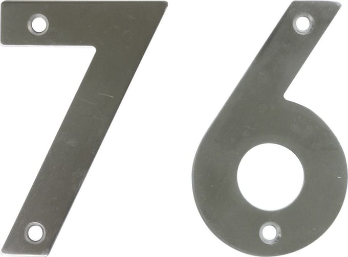 AMIG Huisnummer 76 - massief Inox RVS - 10cm - incl. bijpassende schroeven - zilver