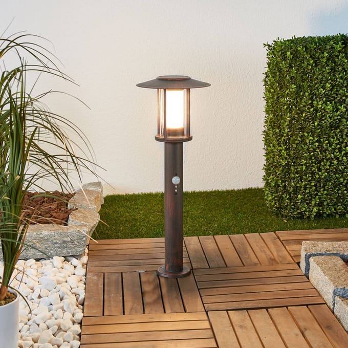 Lindby LED sokkellamp Pavlos, 55 cm, roestkleurig, sensor