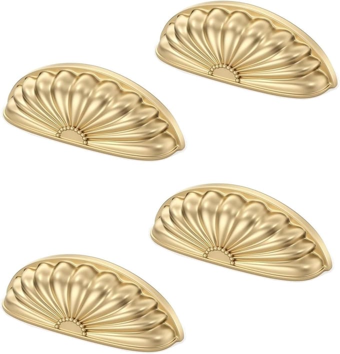 Set van 4 Messing Keuken Kast Deur Handgrepen - Elegante Gouden Schelp Handvatten voor Meubels en Laden