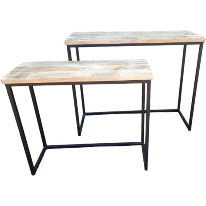 Sidetable set van 2 - Mangohout - Zwart Metaal - 100 x 38,5 x 81 cm / 79,5 30 x 71 cm