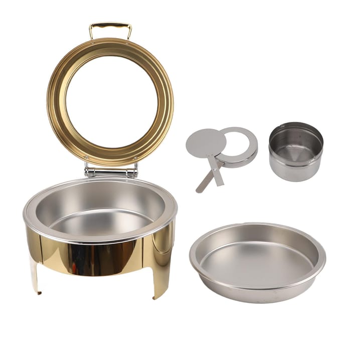 Rond Buffet Chafing Dish Goud Visueel 90 Graden Klapdeksel RVS 6L Alcoholverwarming Buffet L gray