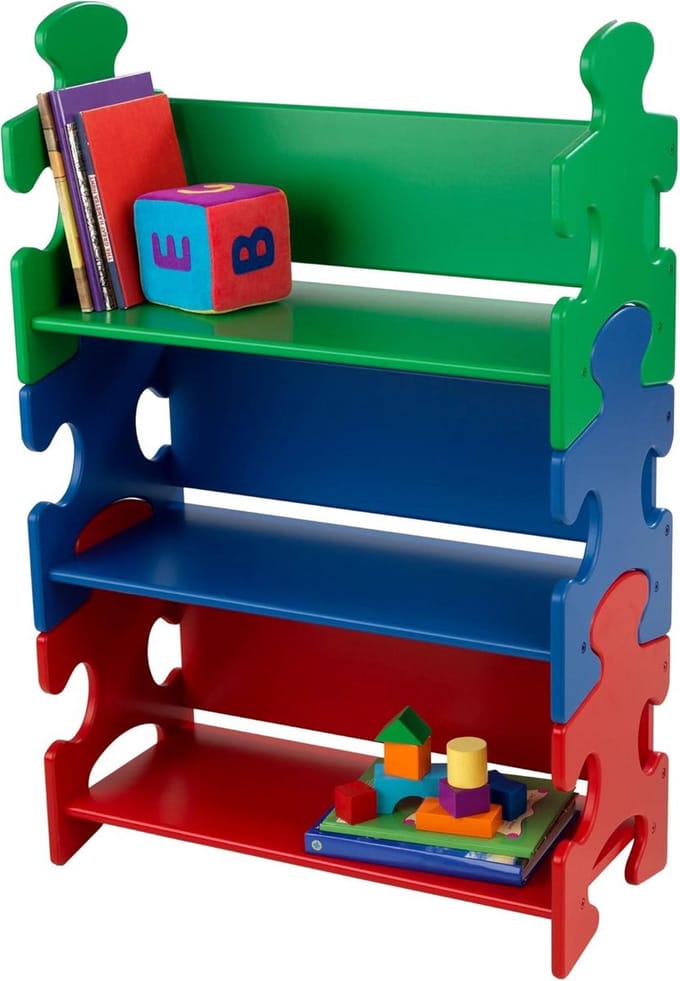 Puzzel boekenkast voor kinderen, Rood-groen-blauw