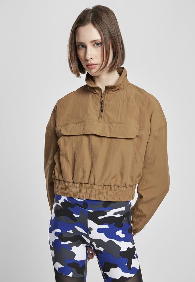 Urban Classics - Cropped Crinkle Nylon Pullover Jas - M - Bruin