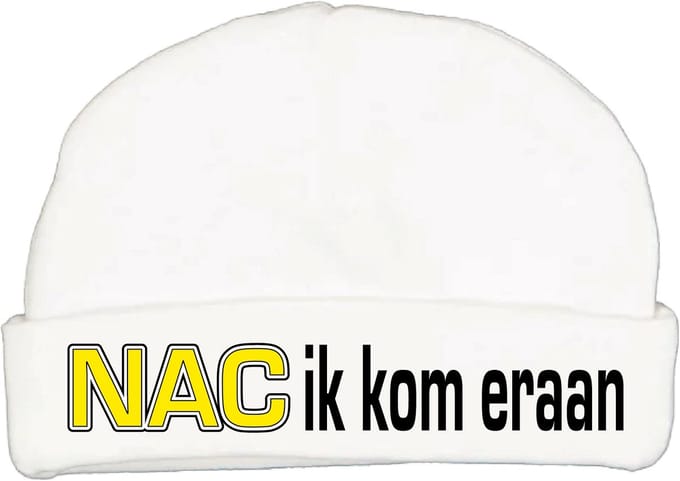 Babymutsje met de tekst: NAC ik kom eraan !