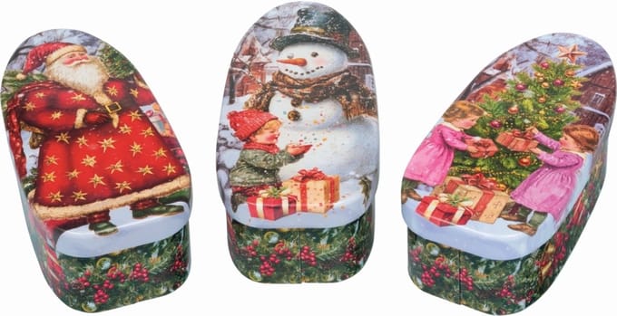 Blikje Vintage Christmas ovaal 3 ass. 5x10x3,8cm