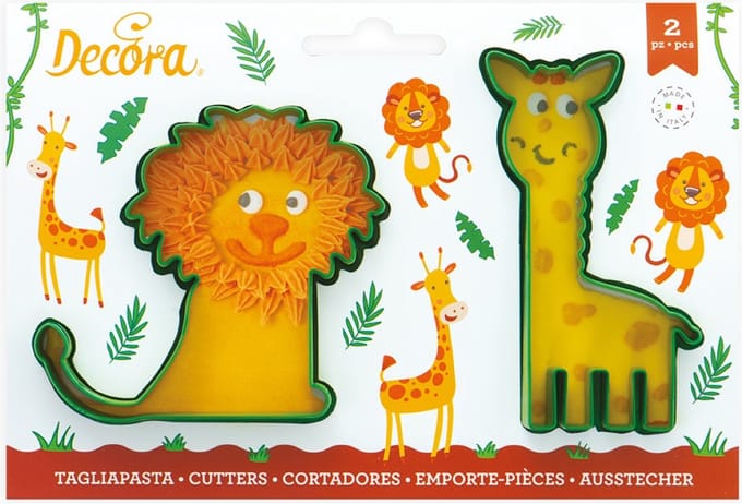 Decora Koekjesuitsteker Plastic - Giraffe en Leeuw pk/2