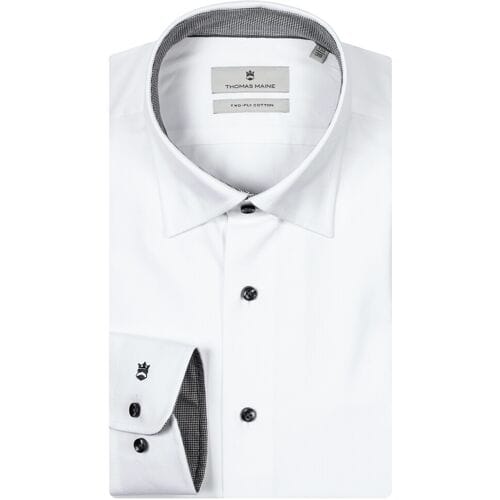 Thomas Maine Overhemd Bergamo Verborgen Button-Down Twill Contrast Pied-de-Poule Wit-Midden Grijs / male
