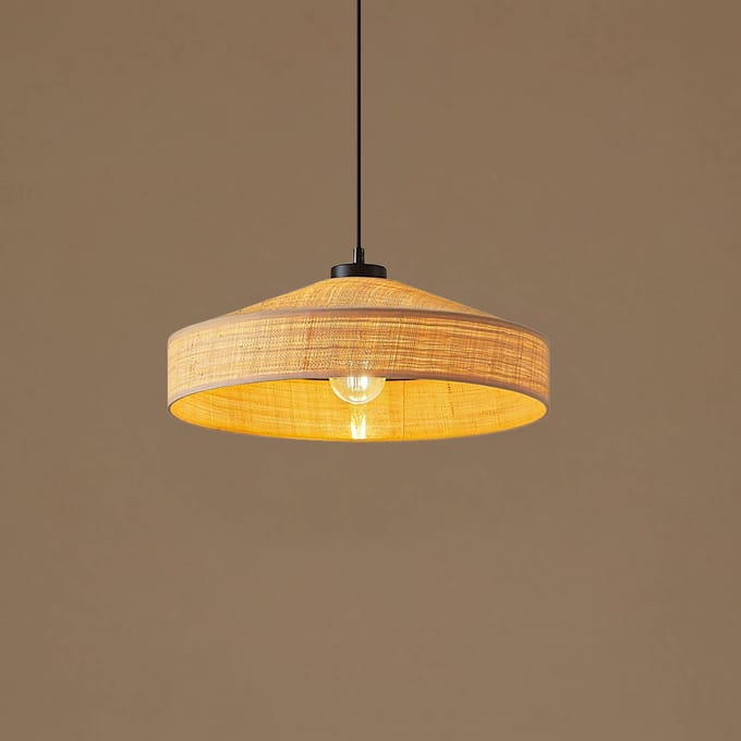 Lindby - Hanglamp - 1licht - rotan - H: 13.5 cm - E27 - beige