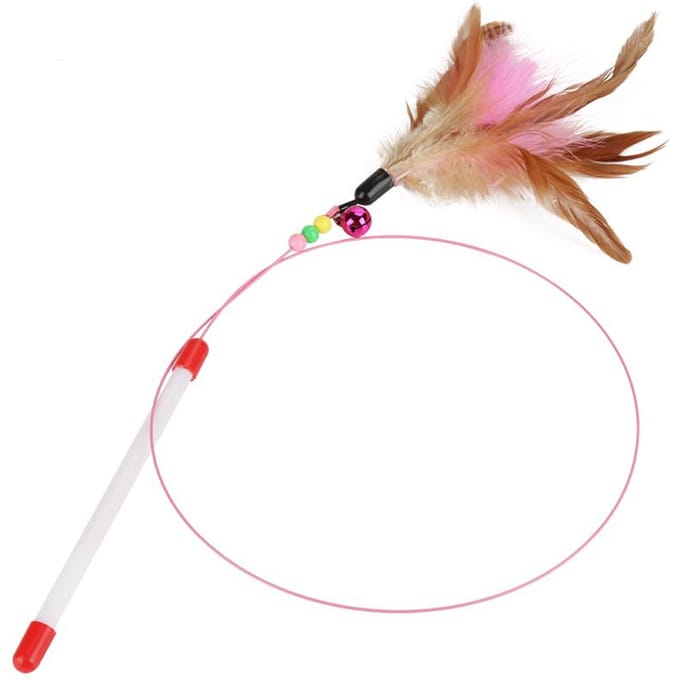 Jouet amusant pour chat et chaton, accessoire de jeu pour animaux de compagnie, plume, fil, baguette, perles brown