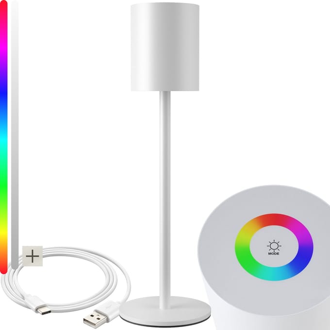 tectake® Kleine Moderne Tafellamp - Dimbare LED bedlamp met 7 lichtkleuren - 5W - Hoogte 37cm - Leeslamp - Wit