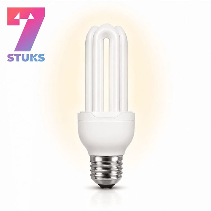 7x Stick Spaarlamp E27 - 9W - Koel Wit Licht (4000K) - 900 lm - 6 jaar - Niet Dimbaar