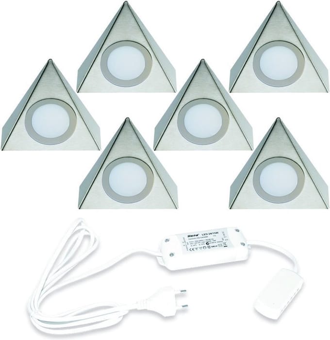 Hera Delta LED set van 6 onderbouw spots 24V/30W RVS LVSET6DELI
