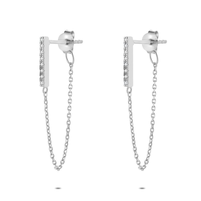 Twice As Nice Oorbellen in zilver, witte steentjes