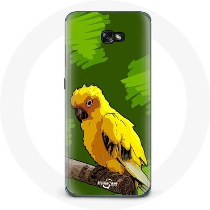 Coque pour Samsung Galaxy A8 2016 Oiseaux de Perruches jaune Fond Vert