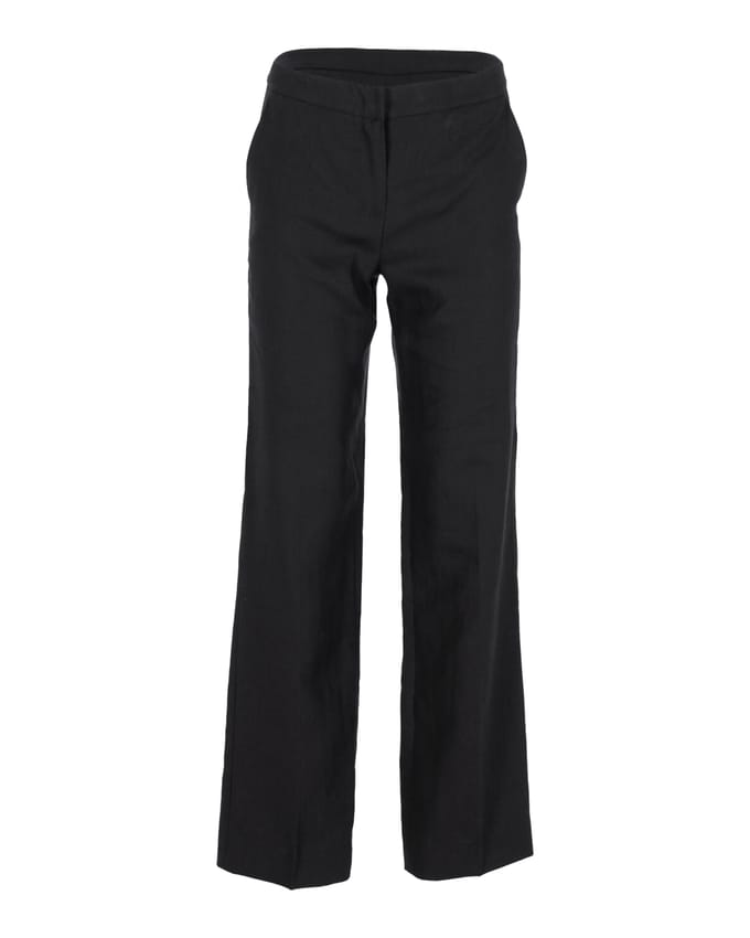 Max Mara broek met wijde pijpen in zwart linnen
