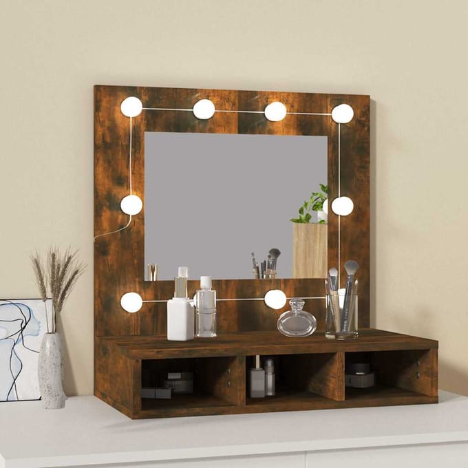 vidaXL - Spiegelkast - met - LED-verlichting - 60x31,5x62 - cm - gerookt - eiken