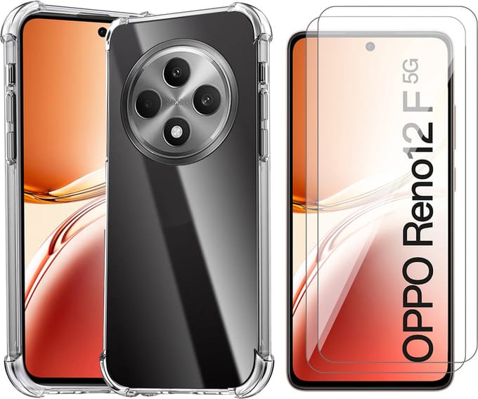Hoesje geschikt voor Oppo Reno 12F / 12FS - 2x Screenprotector Glas - Shockproof Transparant