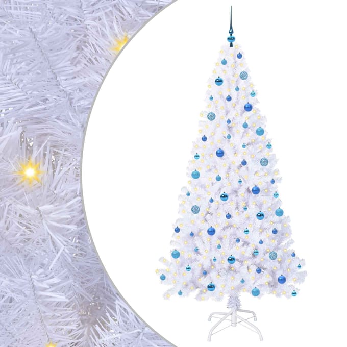 vidaXL - Kunstkerstboom - met - 300 - LED - Wit - 210 - cm - PVC - en - Staal