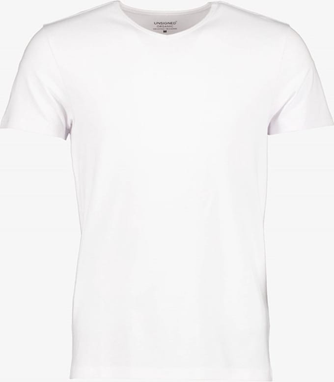Unsigned heren T-shirt wit v-hals - Maat M