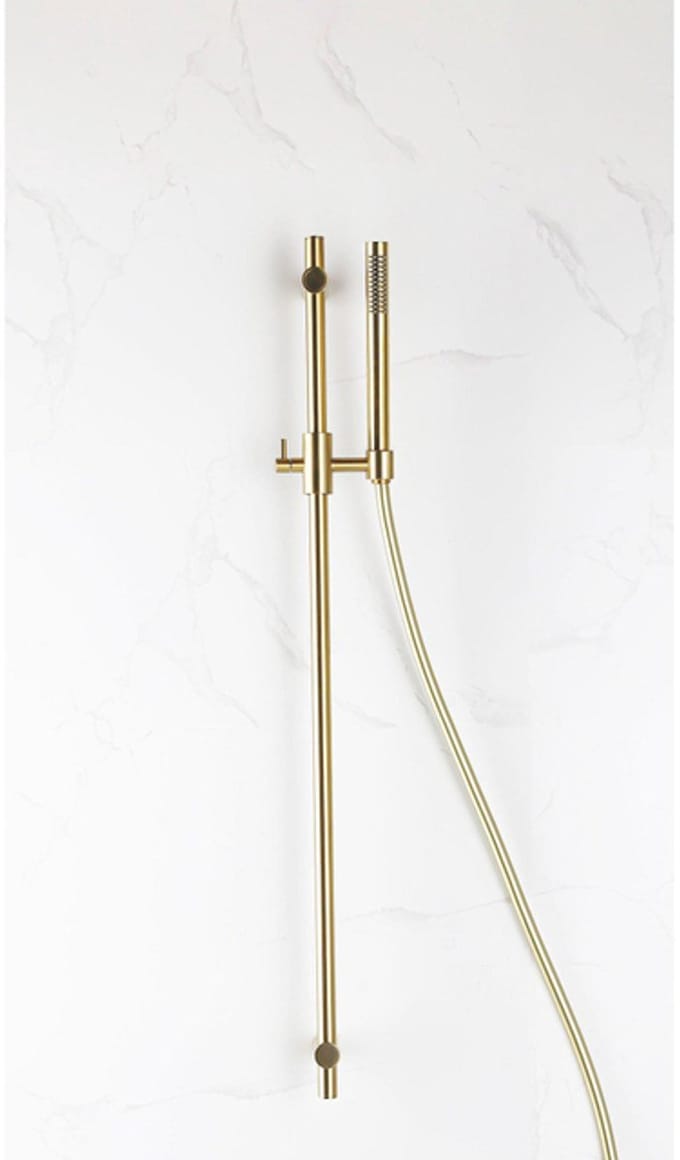 FugaFlow Eccelente Sobrado Badkamer glijstangset 90cm met staafhanddouche en gladde doucheslang PVD Geborsteld messing
