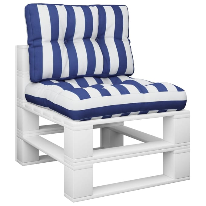vidaXL - Palletkussens - 2 - st - stof - gestreept - wit - en - blauw