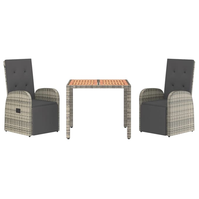vidaXL - 3-delige - Tuinset - met - kussens - poly - rattan - grijs