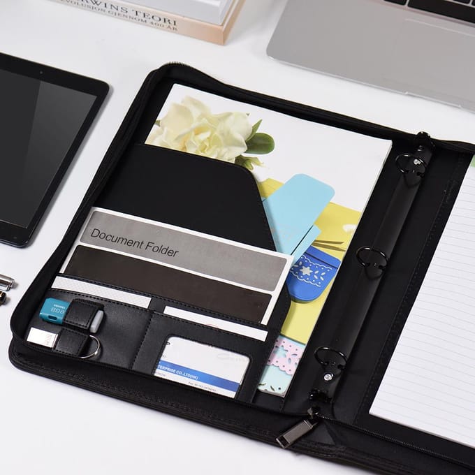 Multi fonctionnel Pro A4 zippé Business Padfolio conférence dossier porte-documents organisateur black