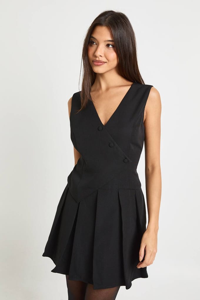 boohoo Dames Gilet Geplisseerde Skort Playsuit | Black | Maat: 8