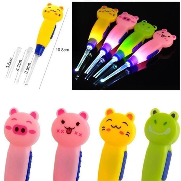 Cartoon Dieren LED-licht Afneembaar 3x Ear-pick Wax Remover Pick Earpick Schone oren 1pcs multi