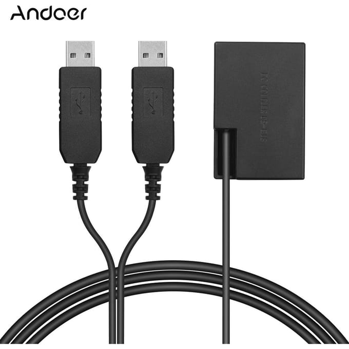 Dubbele USB-voedingsadapter DC-koppeling Vervangende DR-E17 dummy-batterijpakket voor Canon 77D 200D zwart