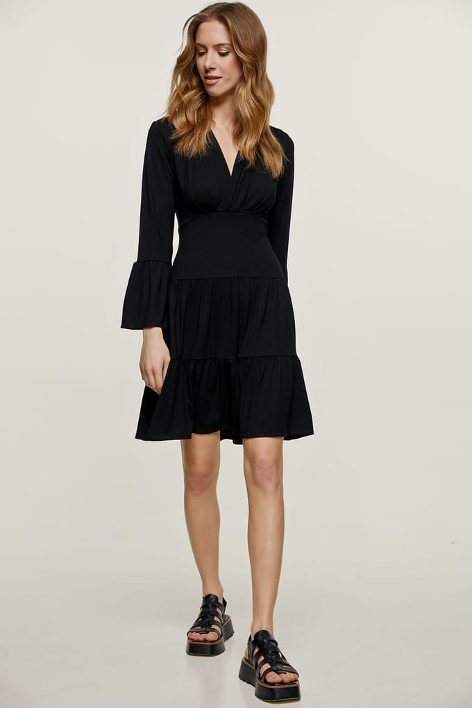 Zwarte jersey jurk met ruches