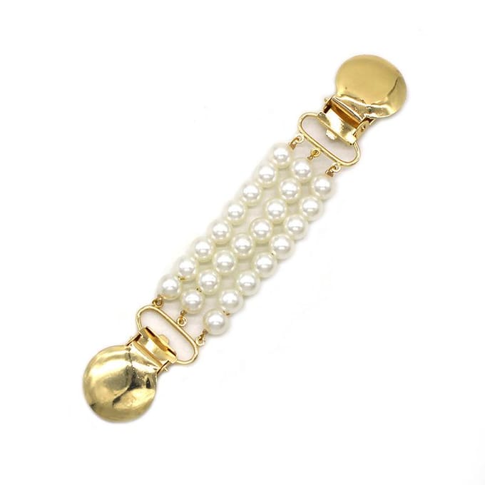 Mode Femmes Imitation Perle Cardigan Col Clip Titulaire Robe Châle Fermoir Broche Épingle Pull Écharpe Col Clip Dame accessoires blanc