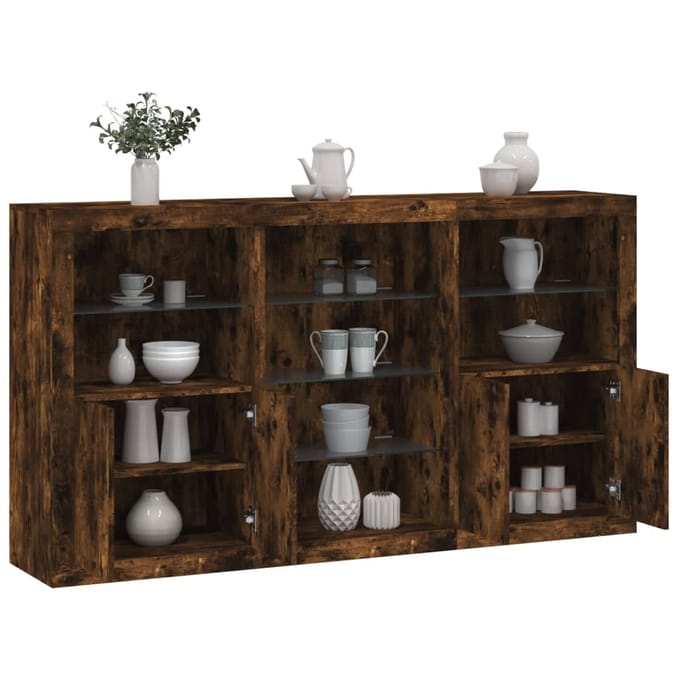 vidaXL - Dressoir - met - LED-verlichting - 181,5x37x100 - cm - gerookt - eikenkleur