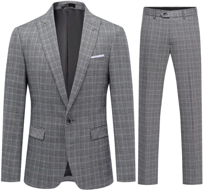 ALLTHEMEN Heren Slim-fit Geruit Pak - Dubbele Splitsen - S