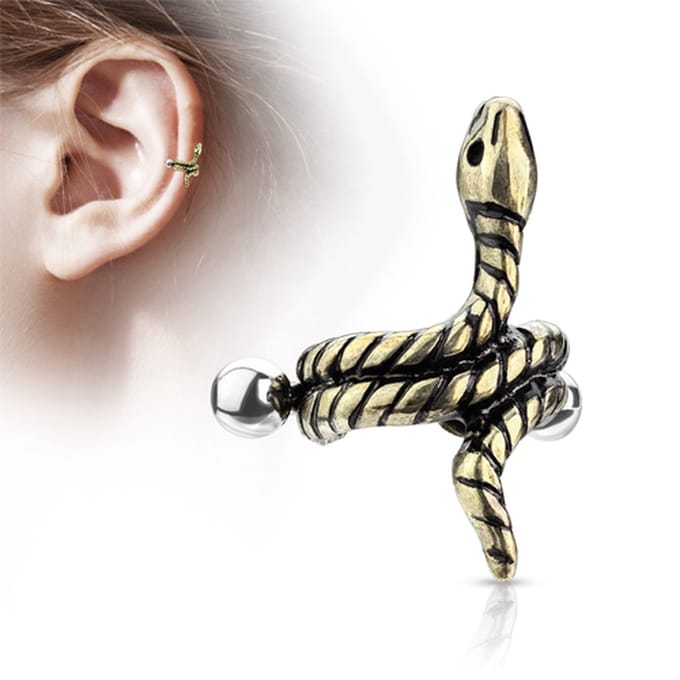 Piercing snake ear cuff 1.2x8 - goud - LMPiercings