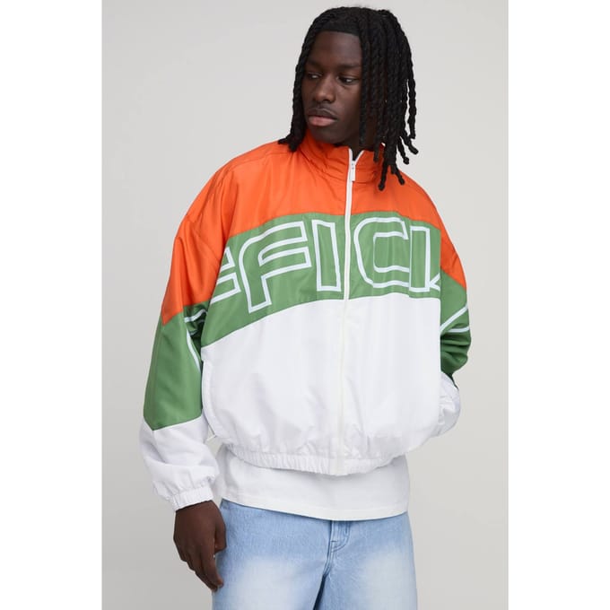 Oversized Official Colour Block Sports Jacket | Orange | Size Small