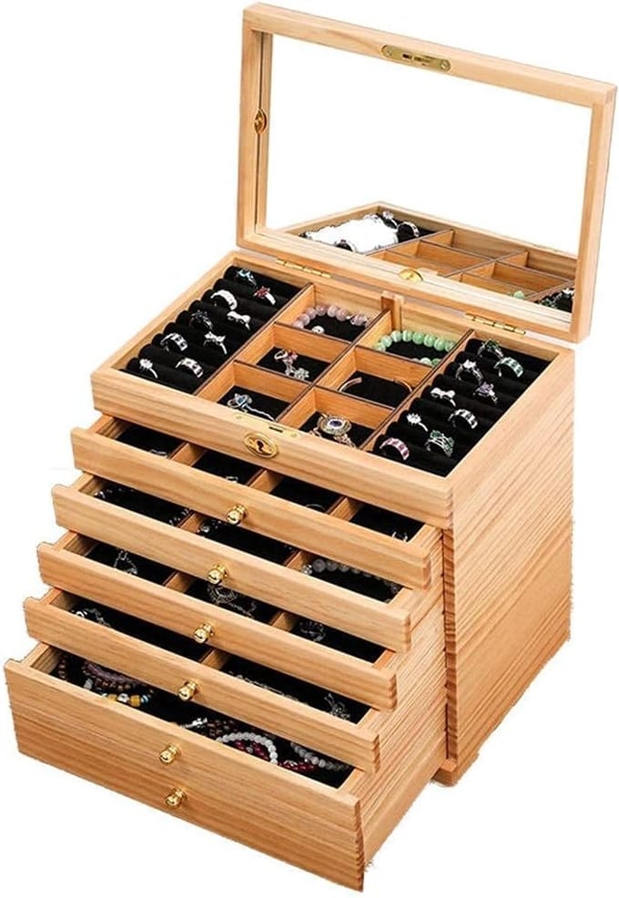 Sieradendoos Houten - Opbergbox Lade - Jouw Schat Bewaren - Met Zachte Voering - Grote Capaciteit - Wit